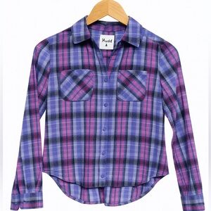 Mudd Kids Plaid Button Down Shirt - Pink and Blue